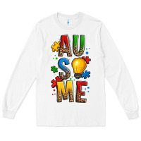 White ausome autism Long Sleeve Tee - OliviaCreatesArt