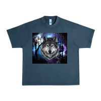 Midnight Navy wolf and full moon Urban Heavy Tee - RanaPortraitStore