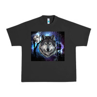 Pigment Black wolf and full moon Urban Heavy Tee - RanaPortraitStore