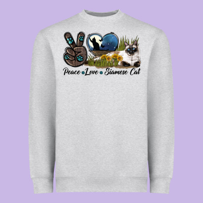 Peace Love Siamese Cat Heavyweight Sweatshirt Designed By Lillyallendesigns