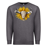 Charcoal Heather cowhide bull skull and sunflower Premium Sweatshirt - BarkalooDesign