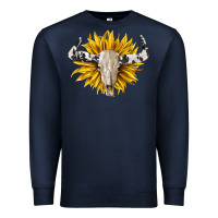 Navy cowhide bull skull and sunflower Premium Sweatshirt - BarkalooDesign