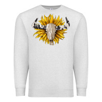 Oatmeal Heather cowhide bull skull and sunflower Premium Sweatshirt - BarkalooDesign