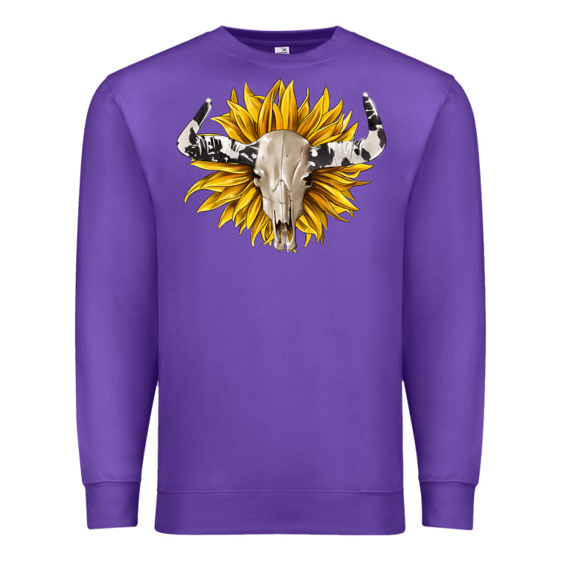 Cowhide Bull Skull And Sunflower Premium Sweatshirt by BarkalooDesign | Teevron