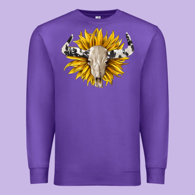 Cowhide Bull Skull And Sunflower Premium Sweatshirt Designed By Barkaloodesign