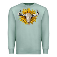 Seafoam cowhide bull skull and sunflower Premium Sweatshirt - BarkalooDesign
