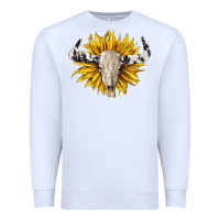 White cowhide bull skull and sunflower Premium Sweatshirt - BarkalooDesign