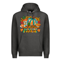 Charcoal Heather Pumpkin Spice Junkie Premium Hoodie - CowhideDigitalArt