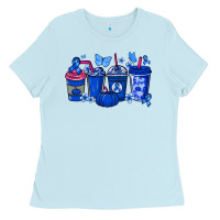 Baby Blue Colon Cancer coffee cups blue ribbon Ladies Tee - NancyCooperArtShop