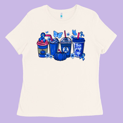Colon Cancer Coffee Cups Blue Ribbon Ladies Tee Designed By Nancycooperartshop