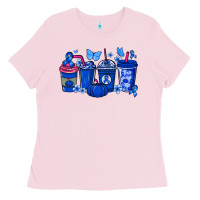 Bubblegum Pink Colon Cancer coffee cups blue ribbon Ladies Tee - NancyCooperArtShop