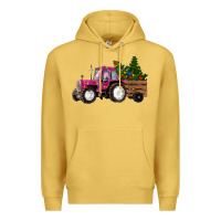 Antique Gold Pink Christmas Farm Tractor Premium Hoodie - RanaPortraitStore