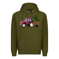 Army Green Pink Christmas Farm Tractor Premium Hoodie - RanaPortraitStore