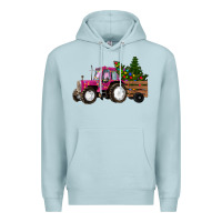 Blue Mist Pink Christmas Farm Tractor Premium Hoodie - RanaPortraitStore