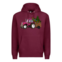 Burgundy Pink Christmas Farm Tractor Premium Hoodie - RanaPortraitStore