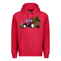 Cardinal Pink Christmas Farm Tractor Premium Hoodie - RanaPortraitStore