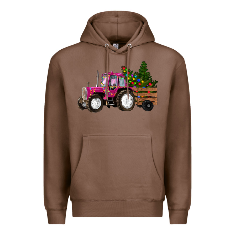 Pink Christmas Farm Tractor Premium Hoodie by RanaPortraitStore | Teevron