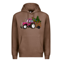 Chestnut Pink Christmas Farm Tractor Premium Hoodie - RanaPortraitStore