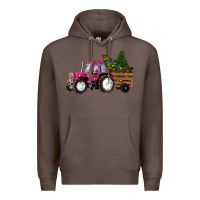 Coffee Pink Christmas Farm Tractor Premium Hoodie - RanaPortraitStore