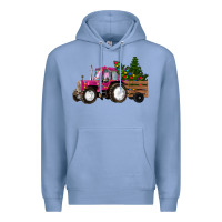 Colony Blue Pink Christmas Farm Tractor Premium Hoodie - RanaPortraitStore