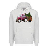 Dove Grey Pink Christmas Farm Tractor Premium Hoodie - RanaPortraitStore