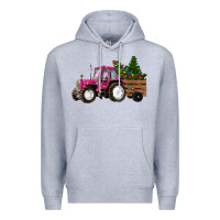 Heather Grey Pink Christmas Farm Tractor Premium Hoodie - RanaPortraitStore