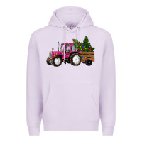 Lilac Pink Christmas Farm Tractor Premium Hoodie - RanaPortraitStore