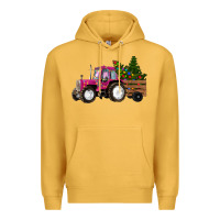Mustard Pink Christmas Farm Tractor Premium Hoodie - RanaPortraitStore