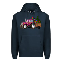 Navy Pink Christmas Farm Tractor Premium Hoodie - RanaPortraitStore