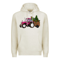 Oatmeal Heather Pink Christmas Farm Tractor Premium Hoodie - RanaPortraitStore