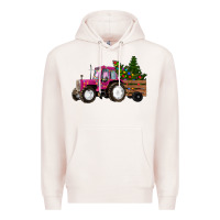 Pale Pink Pink Christmas Farm Tractor Premium Hoodie - RanaPortraitStore