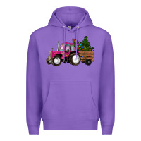 Purple Pink Christmas Farm Tractor Premium Hoodie - RanaPortraitStore
