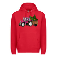 Red Pink Christmas Farm Tractor Premium Hoodie - RanaPortraitStore