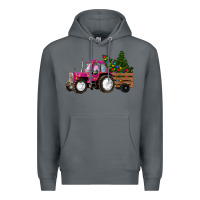 Rock Pink Christmas Farm Tractor Premium Hoodie - RanaPortraitStore