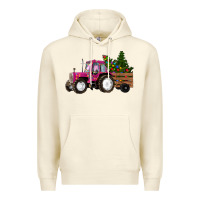 Sandshell Pink Christmas Farm Tractor Premium Hoodie - RanaPortraitStore