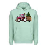 Seafoam Pink Christmas Farm Tractor Premium Hoodie - RanaPortraitStore