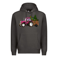 Smoke Pink Christmas Farm Tractor Premium Hoodie - RanaPortraitStore