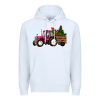 White Pink Christmas Farm Tractor Premium Hoodie - RanaPortraitStore