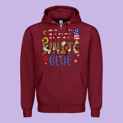 Red White And Blue Zipper Hoodie Designed By Artiststas