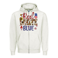 Oatmeal Heather red white and blue Zipper Hoodie - Artiststas