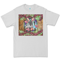 Dove Grey Easter bunny with floral wreath and leopard Premium Tee - RanaPortraitStore