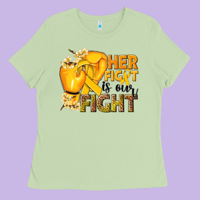 Her Fight Is Our Fight Childhood Cancer Yellow Ladies Tee Designed By Nancycooperartshop