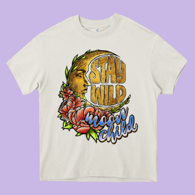 Stay Wild Moon Child Heavy Core Tee Designed By Jahusdesignshop