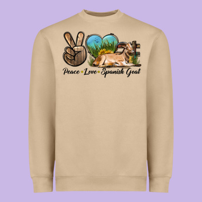 Peace Love Spanish Goat Heavyweight Sweatshirt Designed By Lillyallendesigns