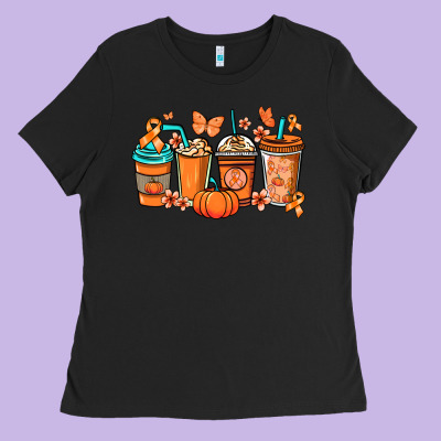 Kidney Cancer Coffee Cups Orange Ribbon Ladies Tee Designed By Nancycooperartshop