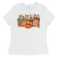 White Kidney Cancer coffee cups orange ribbon Ladies Tee - NancyCooperArtShop