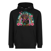 Black dachshund dog pink  floral rainbow Heavyweight Hoodie - BarkalooDesign