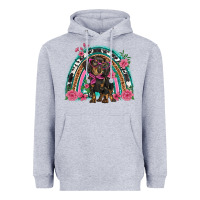 Heather Grey dachshund dog pink  floral rainbow Heavyweight Hoodie - BarkalooDesign