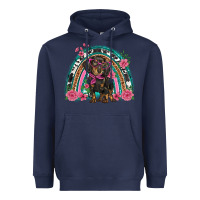 Navy dachshund dog pink  floral rainbow Heavyweight Hoodie - BarkalooDesign