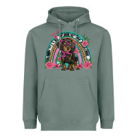 Sage dachshund dog pink  floral rainbow Heavyweight Hoodie - BarkalooDesign